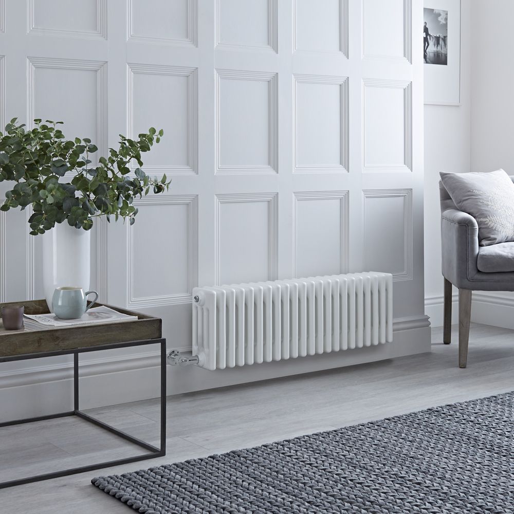 Elektrische Design Radiator Horizontaal 4 Kolommen Klassiek Wit 101 x 30cm Met Optionele WiFi-Thermostaat | Windsor
