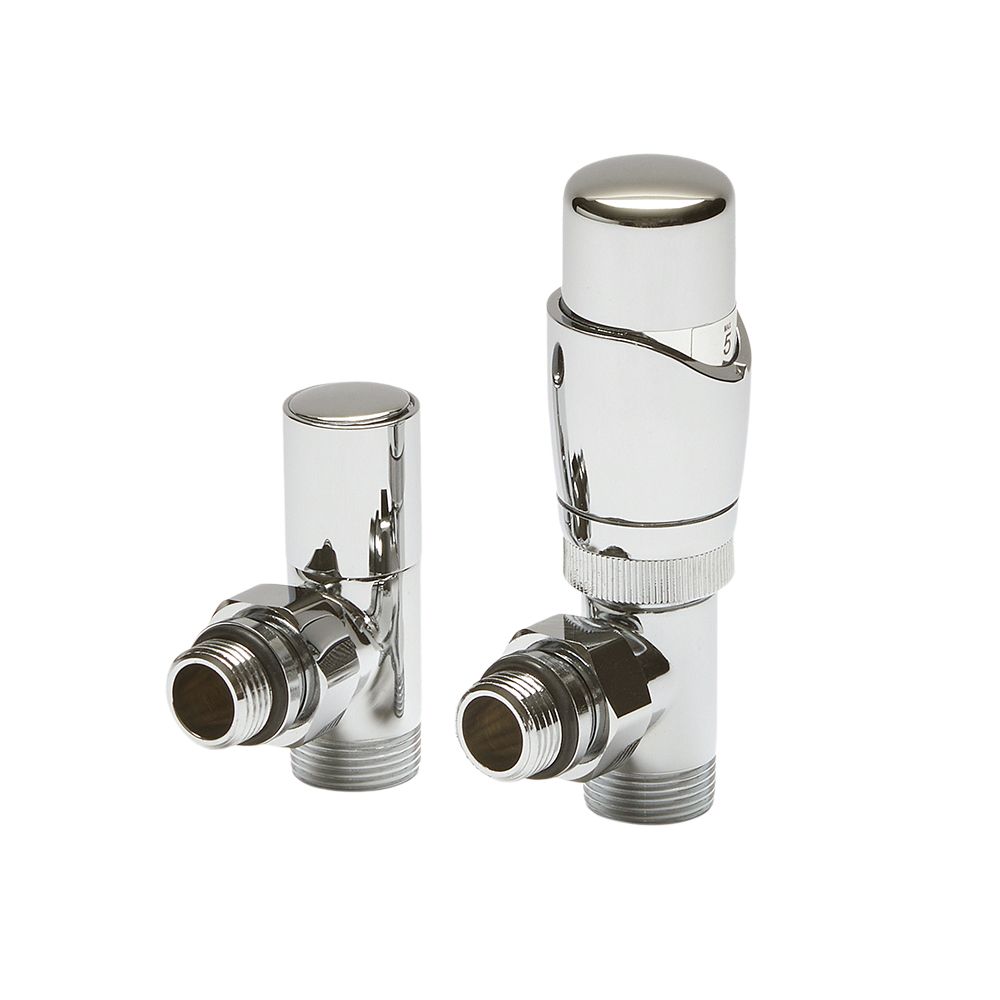 Radiatorkranen Thermostatisch Haaks Chroom met 15mm Adapters