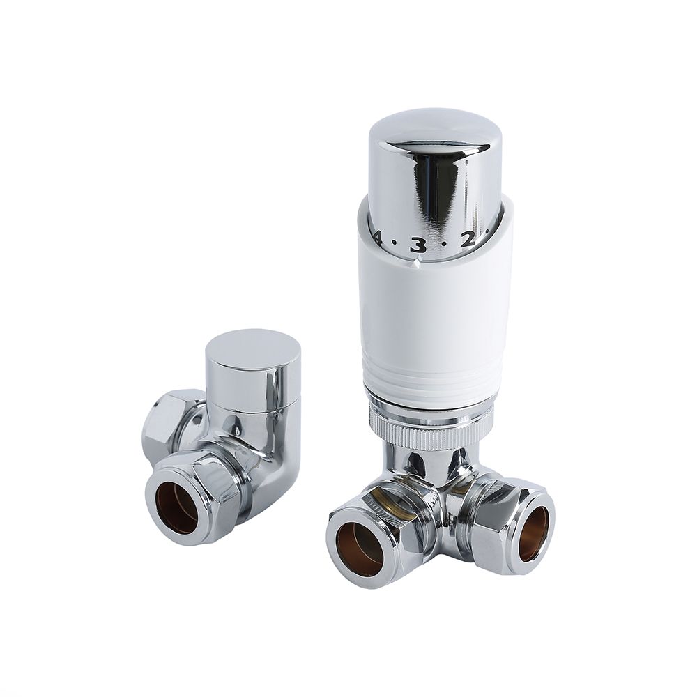 Radiatorkranen Thermostatisch Haaks Verkeerd Chroom en Wit 15mm