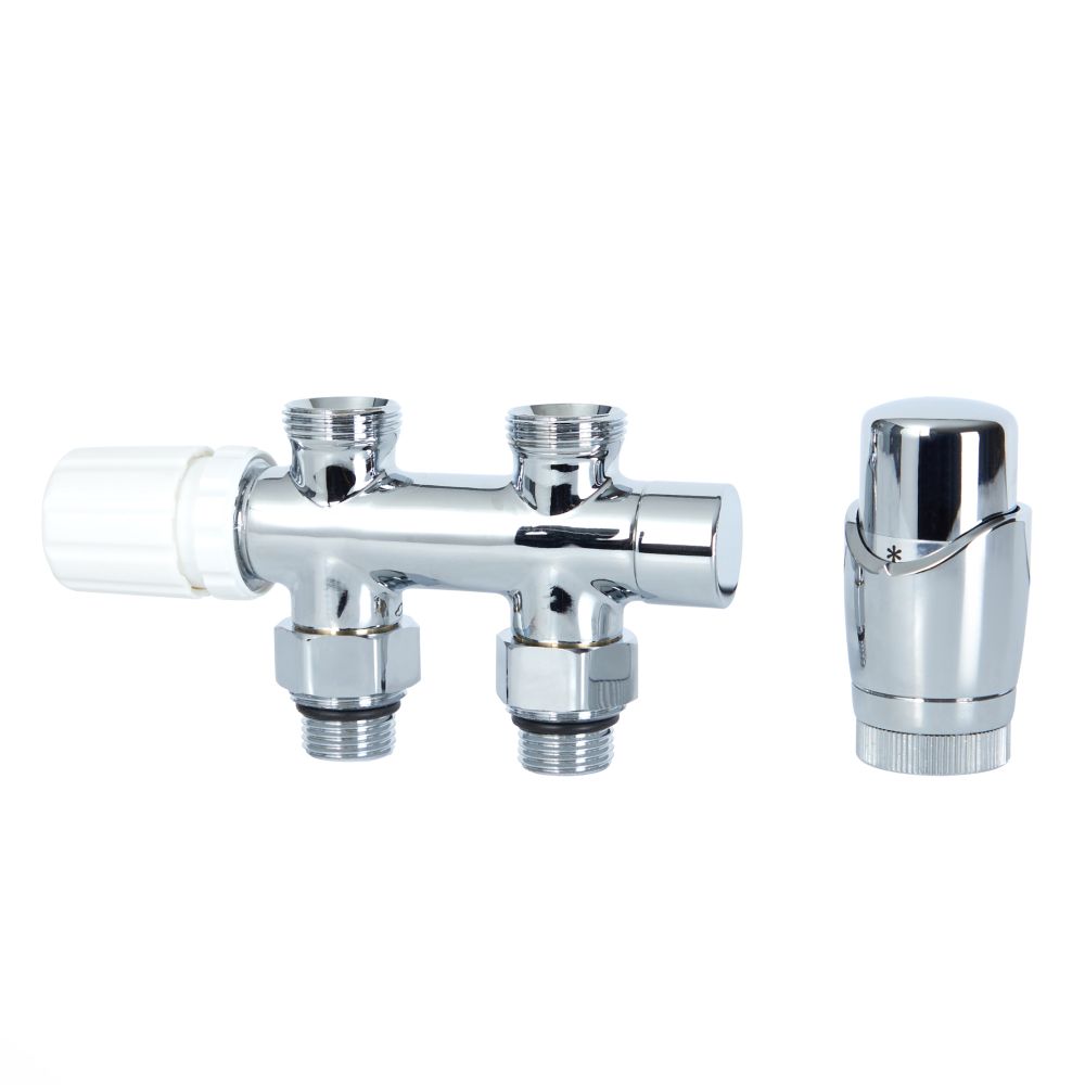 H-Blok 2-pijps Thermostatische Radiatorkraan Recht  3/4'' Mannelijk Chroom 15mm Koperen Adapter
