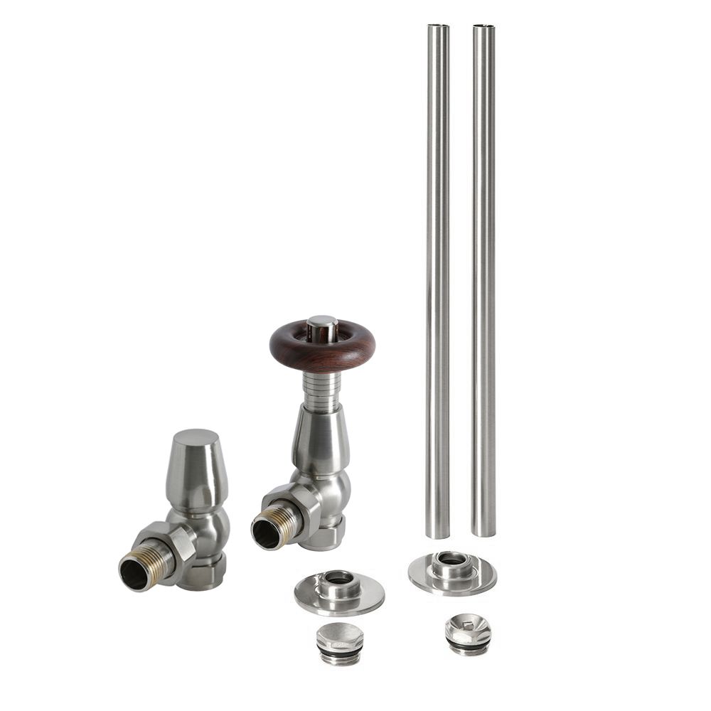 Radiatorkranen Set Thermostatisch Haaks Satijn Nikkel | Windsor