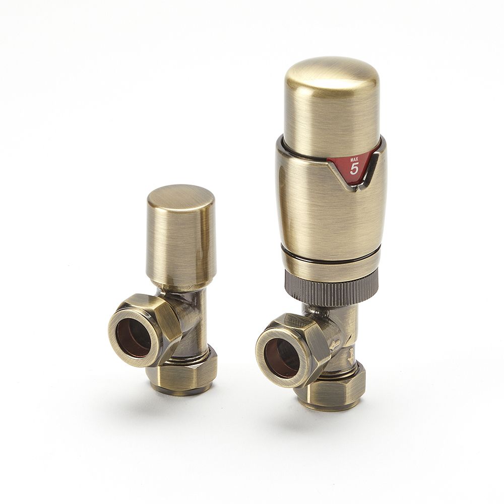 Thermostatische Radiatorkraan en Afsluiter - Haaks, Geborsteld Goud