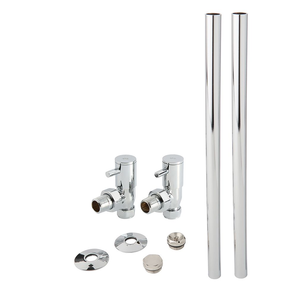 Minimalistische Haakse Radiatorkranen en Radiatorbuizen - Chromen