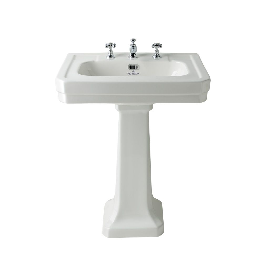 Wastafel met Zuil 54cm met 3 x Kraangaten | Victrion by Hudson Reed