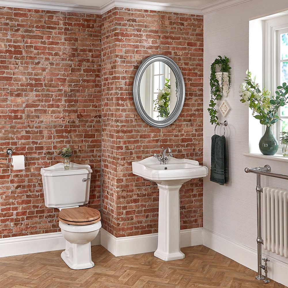 Duoblok Toilet en Wastafel met Zuil Klassiek | Keuze uit 1, 2 of 3 Kraangaten | Windsor