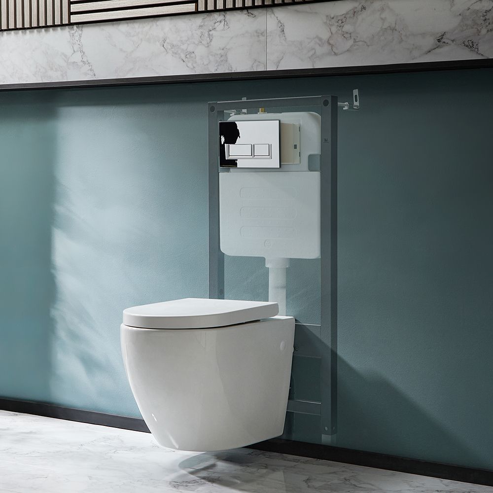Hangend Toilet Randloos Modern Wit met Hoog Muurframe | Keuze Bedieningsplaat | Ashbury