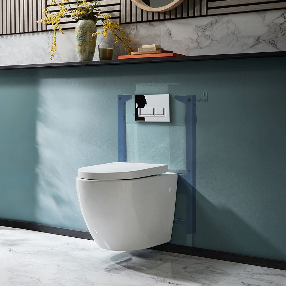 Hangend Toilet Randloos Modern Wit met Kort Muurframe | Keuze Bedieningsplaat | Ashbury