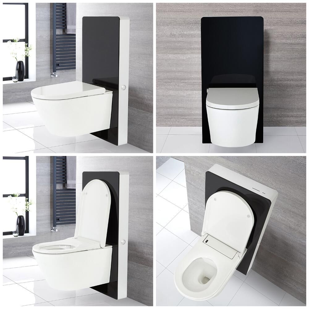 Japans Toilet | Hirayu Stortbak Ombouw Touch-free Bedieningspaneel Hangend Zwart 50cm | Saru
