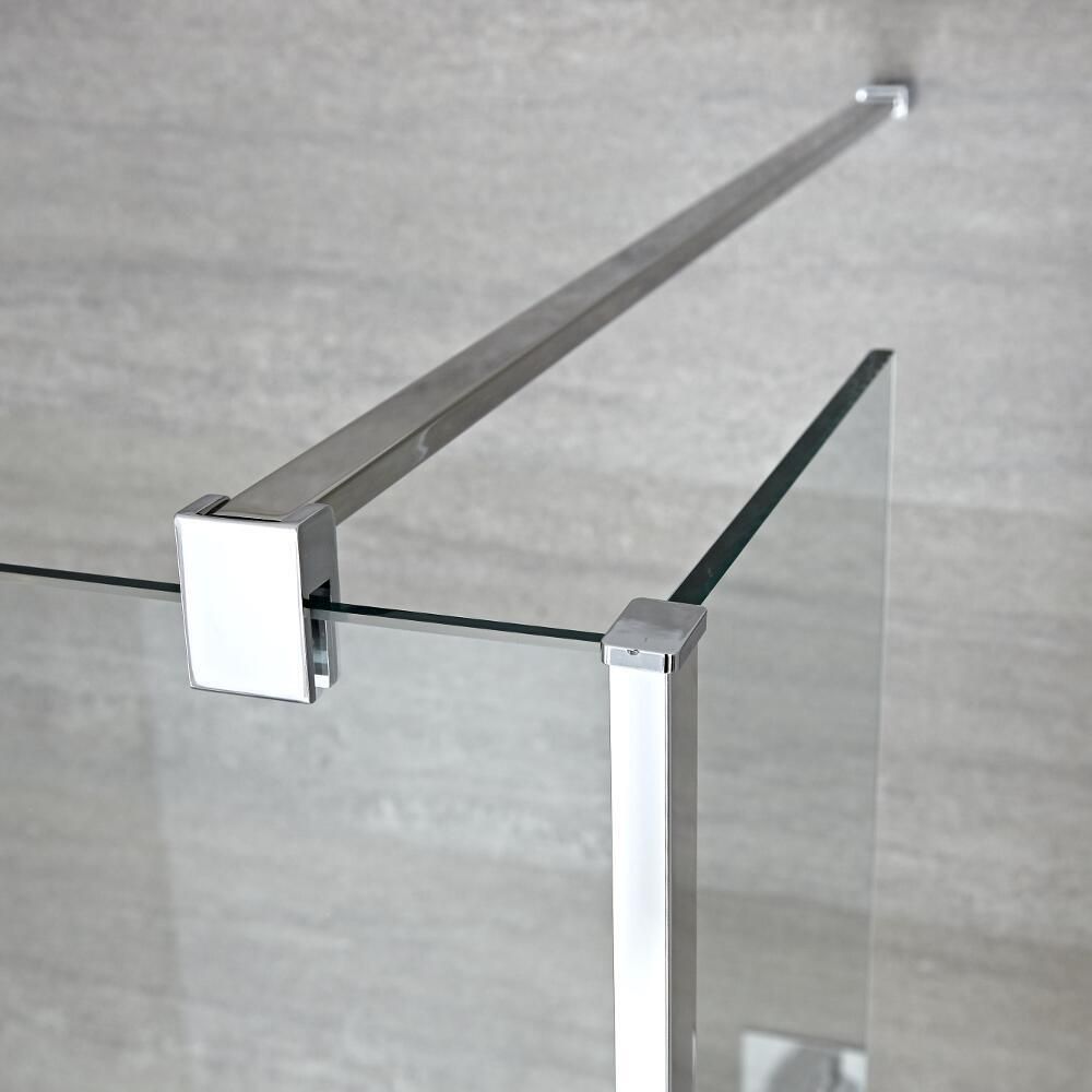 Vaste Douchewand 195cm Hoog met Stabilisatiestang - Chroom | Keuze Afmeting en Optie Zijwand | Portland