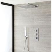 Doucheset - 2-Weg Thermostatische Douchekraan, Douchekop met Muurbevestigde Douchearm, Handdouche Chroom | Kubix