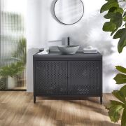 Badkamermeubel: Zwart Metalen Wastafelmeubel 120cm met Elements Opzetwastafel | Keuze Opzetwastafel en Afwerking Werkblad | Beswick