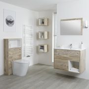 Badkamermeubel Set Hangend 80cm Licht Eiken Incl Wastafelmeubel + Toilet + Stortbak + Ombouw + Open Kast - Incl/excl LED - Hoxton