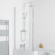 Badwand L-Vormig 6mm Dik Veiligheidsglas 140cm x 80cm Gepolijst Aluminium Profiel | Portland