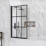 Badwand 140cm x 80cm, 6mm Dik Gehard Veiligheidsglas Zwart Geruit | Barq