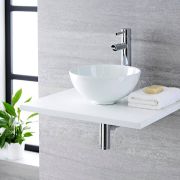 Opzetwastafel Rond Diameter 32cm Wit met Verhoogde Wastafelmengkraan Chromen | Ashbury