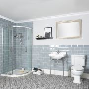 Badkamerset - Douchecabine Kwadrant, Duoblok Toilet en Wastafel 50cm met Frame Klassiek Wit | Richmond