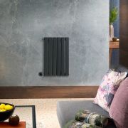 Elektrische Design Radiator Horizontaal Antraciet | 63,5cm x 42cm (Enkelpaneel) | met Thermostatisch WiFi Verwarmingselement 400W | Delta - ECOSO van Hudson Reed