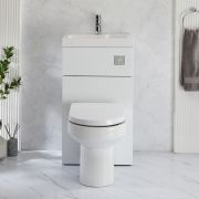Covelly Toilet en Fontein Combinatie Modern Incl. WC-ombouw en Verbogen Reservoir 50cm x 89cm | Keuze Afwerking Ombouw en Spoelknop | Cluo