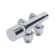 Radiatorkraan Onderblok Middenaansluiting Haaks Chroom met 15mm Adapters