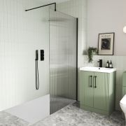 Inloopdouche - Douchewand Geribbeld Glas met Zwart Profiel en Douchebak | Keuze Afmeting en Optie voor Zijwand