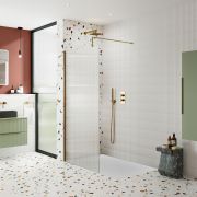 Inloopdouche - Douchewand Geribbeld Glas met Geborsteld Messing Profiel en Douchebak | Keuze Afwerking Douchebak en Optie voor Zijwand