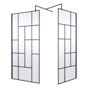 Inloopdouche Hoek - Douchewand met Zwart Abstract Rasterpatroon en Douchebak | Keuze Afmeting Douchebak en Optie voor Zijwand