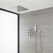 Doucheset - 2-Weg Thermostatische Douchekraan, 40x40cm Verzonken Plafond Douchekop en Handdouche Geborsteld Nikkel | Harting