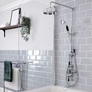 Douchekolom Klassiek 3-Weg Thermostatische Opbouw Douchekraan, Douchekop, Handdouche, Muurbaduitloop Chroom en Zwart | Elizabeth