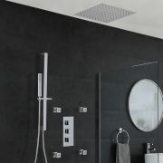 Doucheset - 3-Weg Thermostatische Douchekraan met Omstel, Plafond Douchekop, Handdouche met Glijstang en Zijdouches Chroom | Kubix