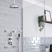 Doucheset Klassiek - 3-Weg Thermostatische Douchekraan met Omstel, Douchekop, Handdouche, Zijdouches Chroom en Zwart | Elizabeth