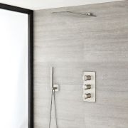 Doucheset - 3-Weg Thermostatische Douchekraan met Omstel, Douchekop met Watervaleffect, Handdouche Geborsteld Nikkel | Aldwick