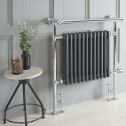 Handdoekradiator Dual Fuel / Hybride Klassiek Antraciet  met Overhangend Handdoekrek  79cm  x  93cm  Optionele Wifi Thermostaat en Kabelafdekking | Elizabeth