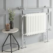 Handdoekradiator Dual Fuel / Hybride Klassiek Wit met Overhangend Handdoekrek 79cm x 93cm Optionele Wifi Thermostaat en Kabelafdekking | Elizabeth