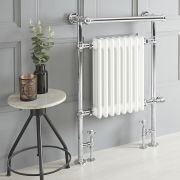 Handdoekradiator Dual Fuel / Hybride Klassiek Wit  met Overhangend Handdoekrek 62 x 93cm  Optionele Wifi Thermostaat en Kabelafdekking | Elizabeth