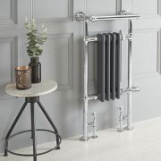 Handdoekradiator Dual Fuel / Hybride Klassiek Antraciet  met Overhangend Handdoekrek 45cm  x  93cm  Optie Wifi Thermostaat en Kabelafdekking | Elizabeth