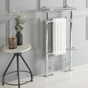Handdoekradiator Dual Fuel / Hybride Klassiek Wit met Overhangend Handdoekrek  45 x 93cm Optionele Wifi Thermostaat en Kabelafdekking | Elizabeth