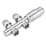Radiatorkraan Thermostatisch Onderblok Middenaansluiting Recht Chroom | Keuze van Adapters