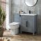 Wastafelmeubel Klassiek 60cm met Wastafel en Sandford Staand Toilet met WC-Ombouw - Lichtgrijs | Keuze Ontwerp en Afwerking Meubelgrepen | Warwick