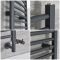Handdoekradiator Dual Fuel / Hybride Antraciet Gebogen Ontwerp - Incl. Verwarmingselement, T-Stuk en Radiatorkranen | Keuze Afmeting | Artle