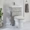Exton Toilet Fontein Combinatie Modern, Incl. WC-ombouw en Verbogen Reservoir 50cm x  89cm - Betongrijs | Chromen Spoelknop | Cluo