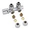Radiatorkraan Onderblok Middenaansluiting Haaks Chroom met 16mm Adapters