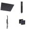 Douchesysteem Thermostatisch Zwart met 3-Weg Douchekraan met Omstel, 40cm Vierkante Plafond Douchekop, Handdouche met Glijstang en 4 Zijdouches | Preto