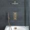 Doucheset - 3-Weg Thermostatische Douchekraan met Omstel, Ronde Douchekop, Handdouche en Overloop-Badvuller Geborsteld Messing | Clarus