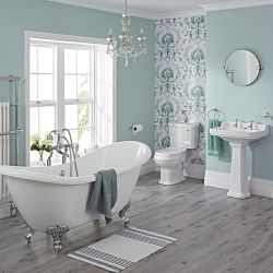 Complete Badkamerset Klassiek incl. Vrijstaand Bad, Wastafel met Zuil en Duoblok Toilet Wit | Carlton