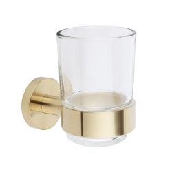 Glazen Tandenborstelbeker met Wandhouder Modern - Satijn Goud | Ayanna