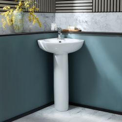 Wastafel met Zuil Modern 56cm Hoekontwerp (Eén Kraangat) | Witton