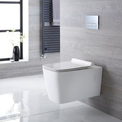 Toilet Hangend Keramisch Vierkant met Soft-Close WC-Bril Wit | Sandford