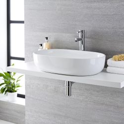 Opzetwastafel Ovaal 59cm x 42,5cm Wit met Verhoogde Wastafelmengkraan Chromen | Otterton