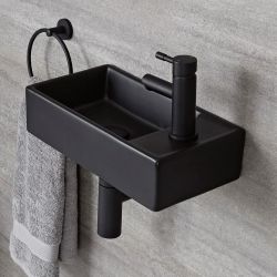 Fontein Toilet Keramiek B.40 x D.22cm Met 1 x Kraangat Zwart | Nox