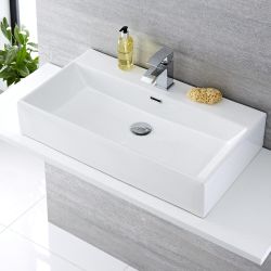 Opzetwastafel Rechthoekig 75cm x 42cm (1 Kraangat) Wit | Sandford